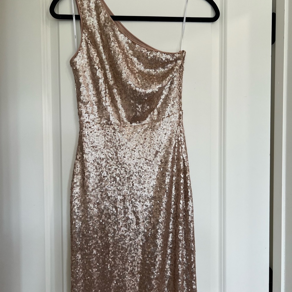 Lulu's Shimmering Gold One-Shoulder Dress